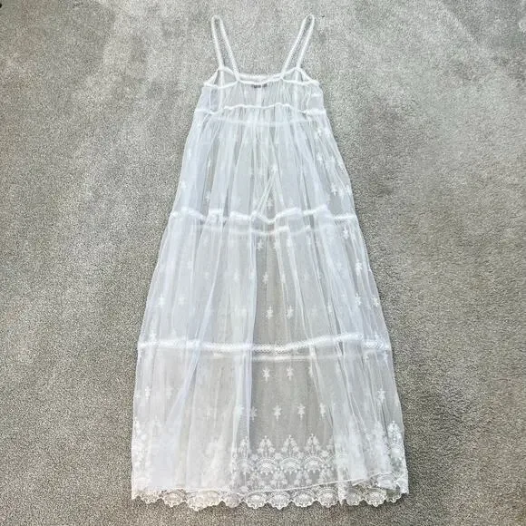 Vintage No Strings Attached Sheer White Floral Coverup Bridal Night Gown Dress M - Picture 6 of 13